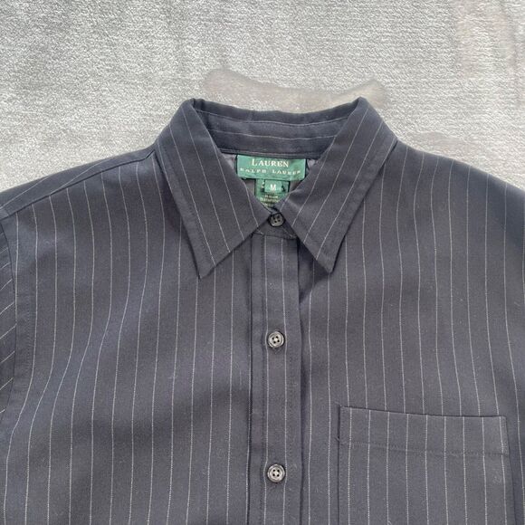 Lauren Ralph Lauren Shirt Womens Medium Navy Pinstripe Wool Button Front Tunic - Picture 2 of 15